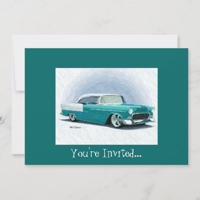 '56 Chevy - Invitations personnalisables Turquoise (Devant)