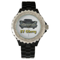 57 Rhinestone Chevy avec montre en émail noir