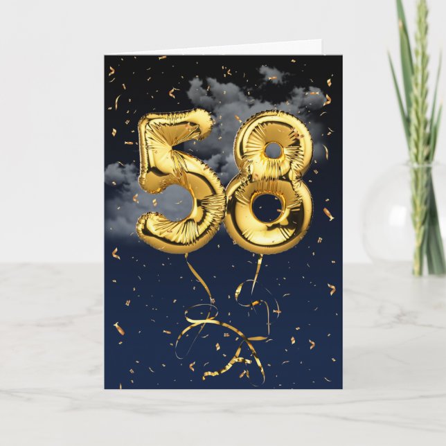 58e Anniversaire Gold Mylar Balloon et carte Confe (Devant)