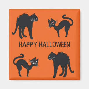 5.1 Cm Carré Magnet Happy Halloween Chats noirs