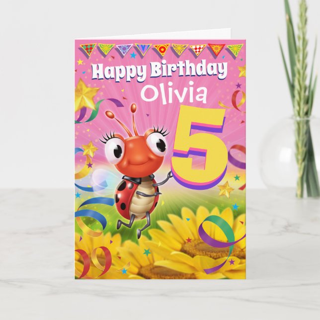5 ans Carte d'anniversaire personnalisée Gamme Lit (Devant)