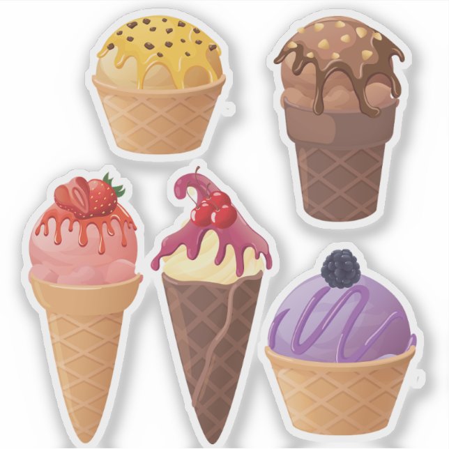 5 Autocollants de Crème Glacée Différents (Devant)