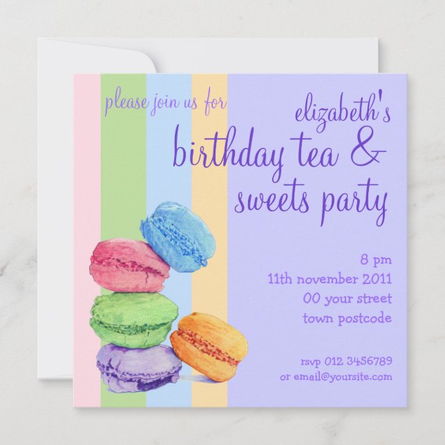 5 bandes de macarons Invitation d'anniversaire (Devant)