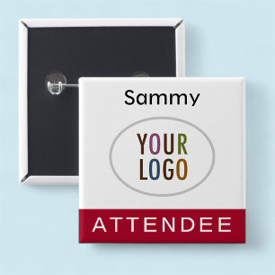 5 Cm Badge de participant avec logo carré rouge foncé