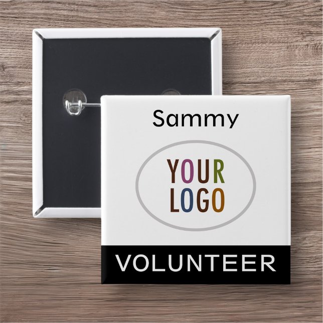 5 Cm Badge Pinback avec logo Carré noir (MISOOK Square Pin Back Button for Volunteer with Logo Black)