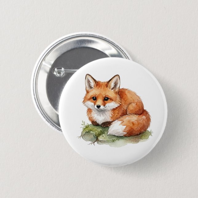 5 Cm Badge rond à motif de renard à l'aquarelle (Devant & derrière)