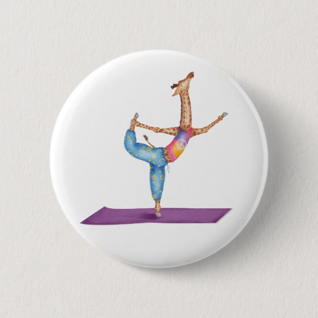 5 Cm Drôle badge rond de girafe de yoga (Devant)