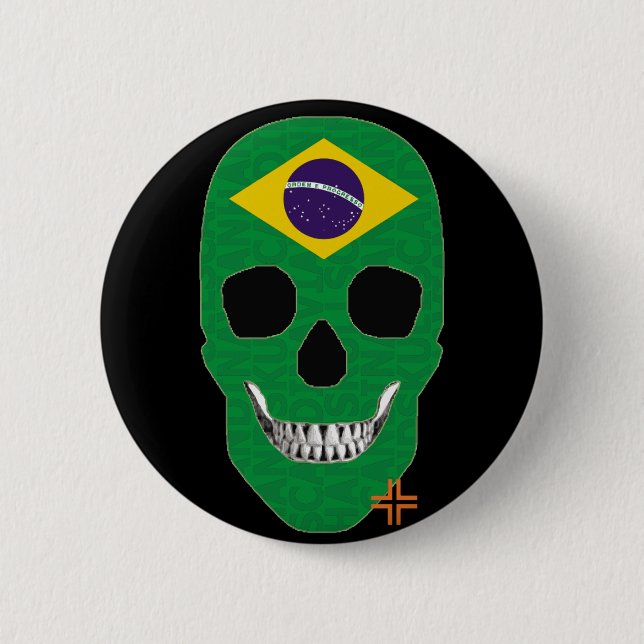 5 Cm HANDSKULL Brésil Badge rond noir B2 (Devant)