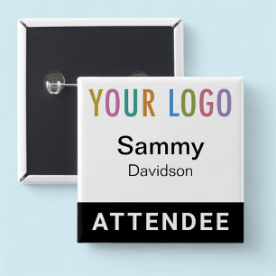 5 Cm Nom du participant Badge avec logo Carré noir Pinb