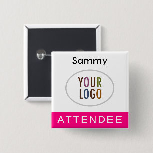 5 Cm Nom du participant rose chaud Badge Logo Carré Pin