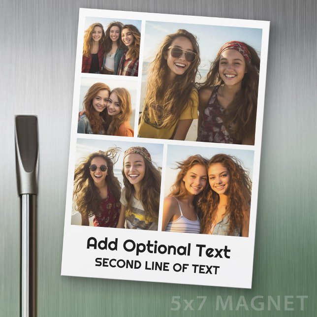 5 Collage de photos -- Texte facultatif -- Magnet  (Photo Magnet - 5x7 size)