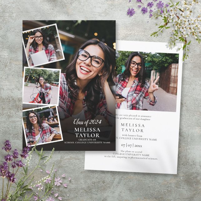 5 Collage photo Faire-part moderne de graduation (5 Photo Collage Modern Graduation Announcement)