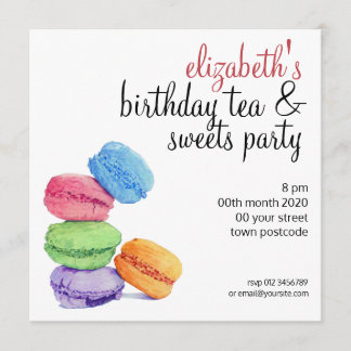 5 Macarons personnalisables Invitation d'anniversa