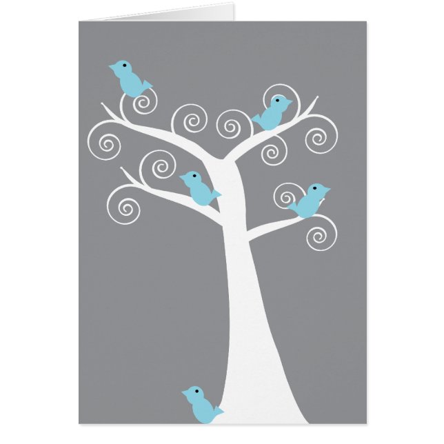 5 oiseaux bleus dans une carte d'arbre (Devant)