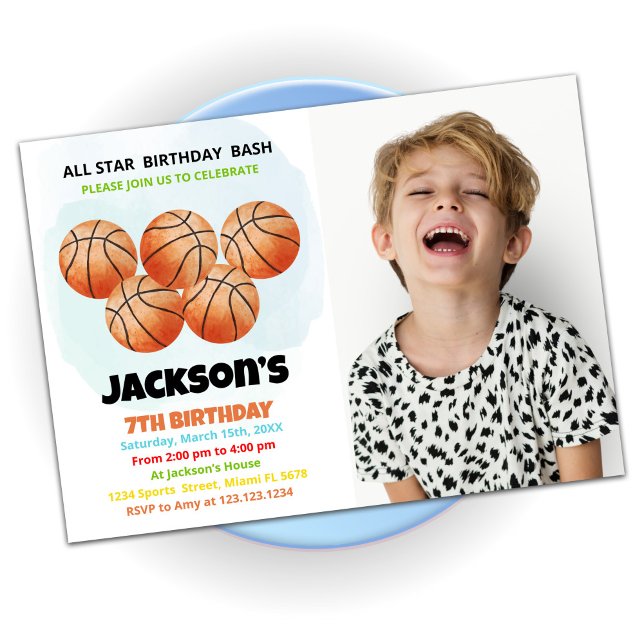 5 Orange Basketball Anniversaire Invitations avec  (Créateur téléchargé)