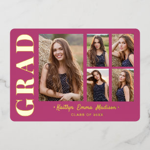5 Photo Collage Carte Rose et Or Foil
