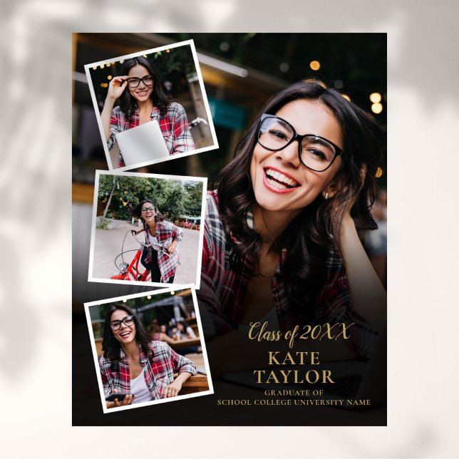 5 Photo Collage Gold Graduation Poster (4 Photo Collage Gold Graduation Poster)