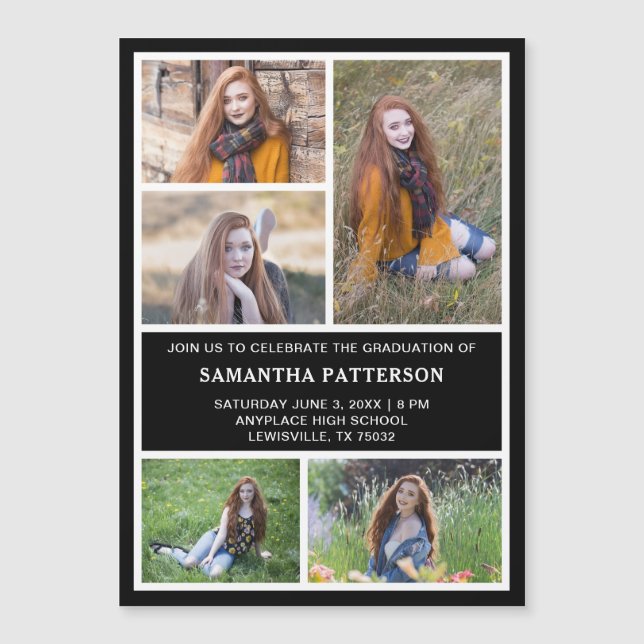 5 Photo Collage Invitation Carte magnétique (Devant)