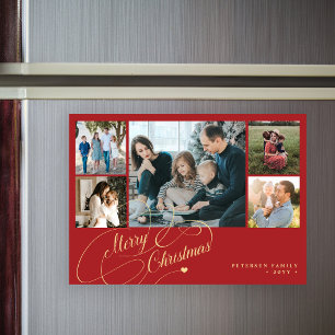 5 photos Joyeux Noël carte magnétique rouge