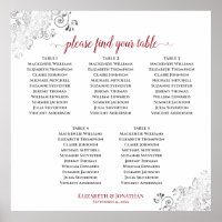 5 Tableau Mariage en dentelle Carte rouge sur blan