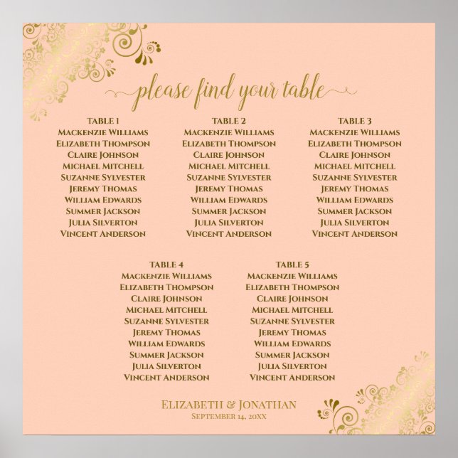 5 Tableau Mariage Sièges Planche de corail et or (Devant)