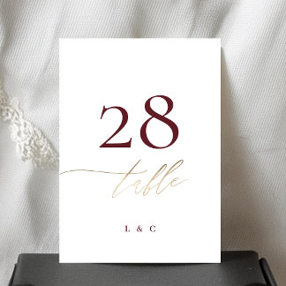 5 x 7 Blanc Bourgogne Or Mariage Numéro de table