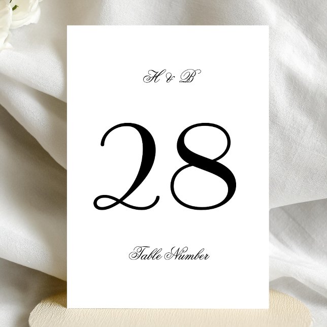 5 x 7 Classic Blanc & Noir Numéro de table Mariage (Créateur téléchargé)