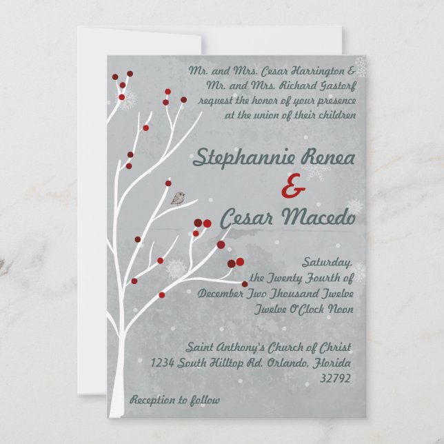 5 x 7 Faire-part de mariage blanc charleterie (Devant)