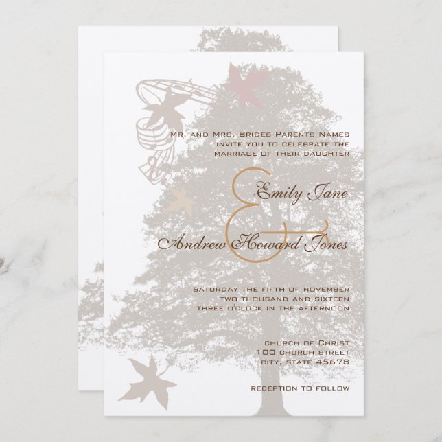 5 x 7 Faire-part de mariage Brown en chêne (Devant / Derrière)