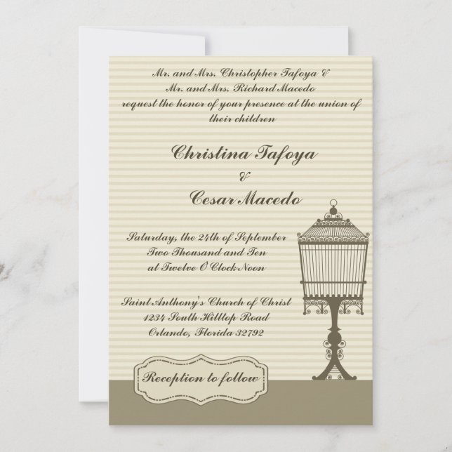 5 x 7 Faire-part de mariage en cage à oiseaux/rayu (Devant)