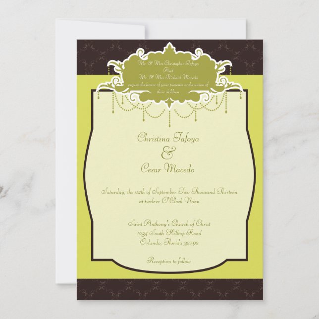 5 x 7 Faire-part de mariage lumière/vert olive (Devant)