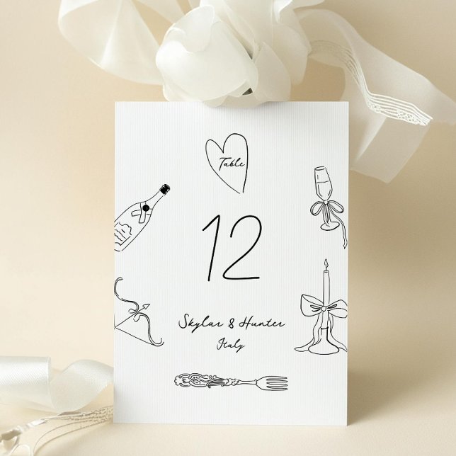 5 X 7 La Dolce Vita Doodle Mariage Numéro de table (Créateur téléchargé)