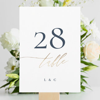 5 x 7 Marine Blue Elegant Gold Mariage Numéros de