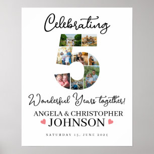 5e anniversaire du Mariage Photo Collage Affiche d
