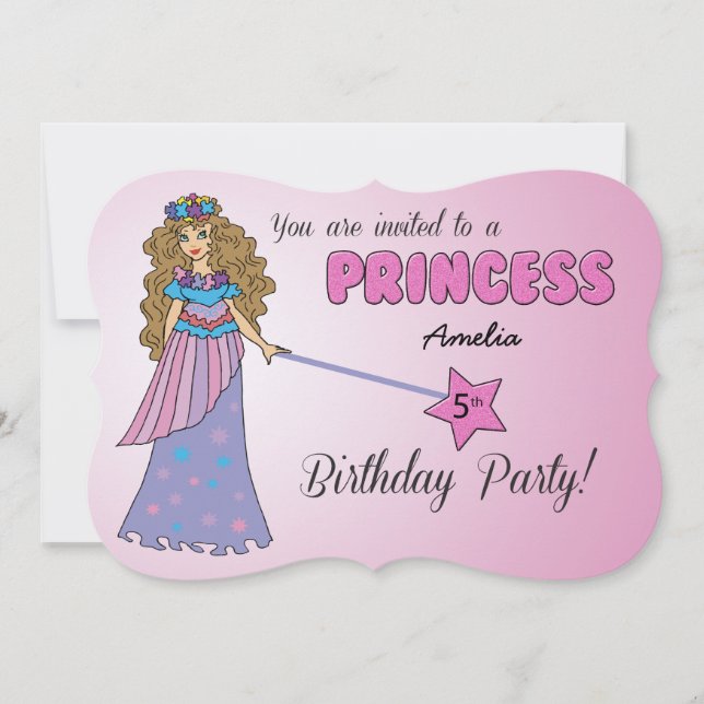 5e Anniversaire Invitation Princesse rose avec bag (Devant)