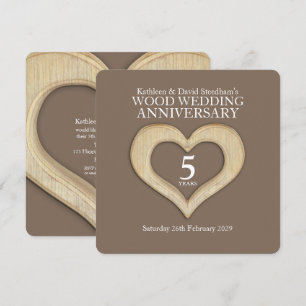 5e anniversaire mariage bois coeur invitations