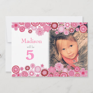 5e anniversaire Pink Party Invitation Carte photo