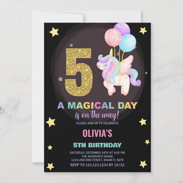 5e anniversaire Unicorn Anniversaire Invitations (Devant)