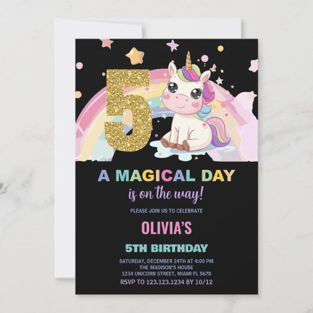 5e anniversaire Unicorn Anniversaire Invitations (Devant)