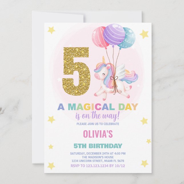 5e anniversaire Unicorn Anniversaire Invitations (Devant)