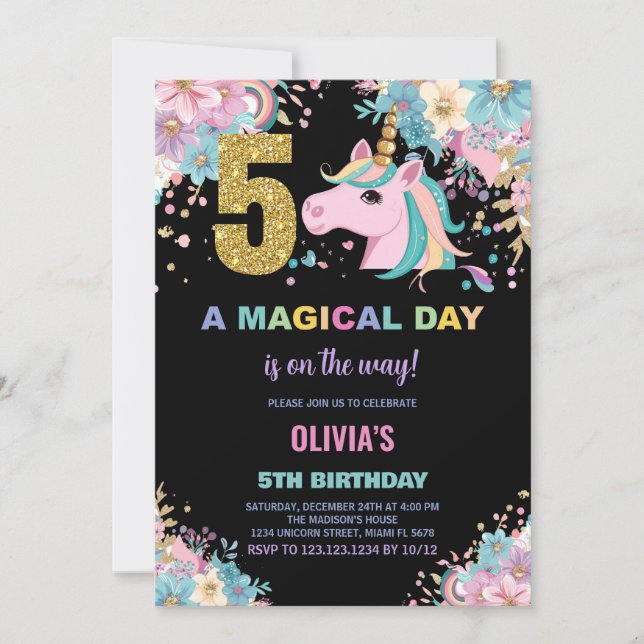 5e anniversaire Unicorn Anniversaire Invitations (Devant)