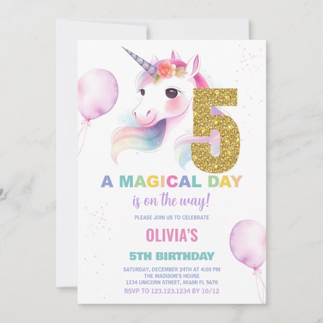5e anniversaire Unicorn Anniversaire Invitations (Devant)