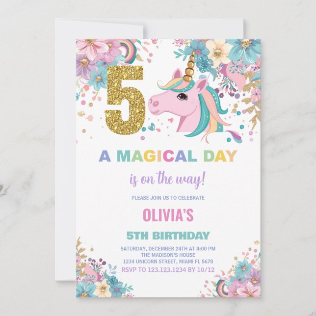5e anniversaire Unicorn Anniversaire Invitations (Devant)