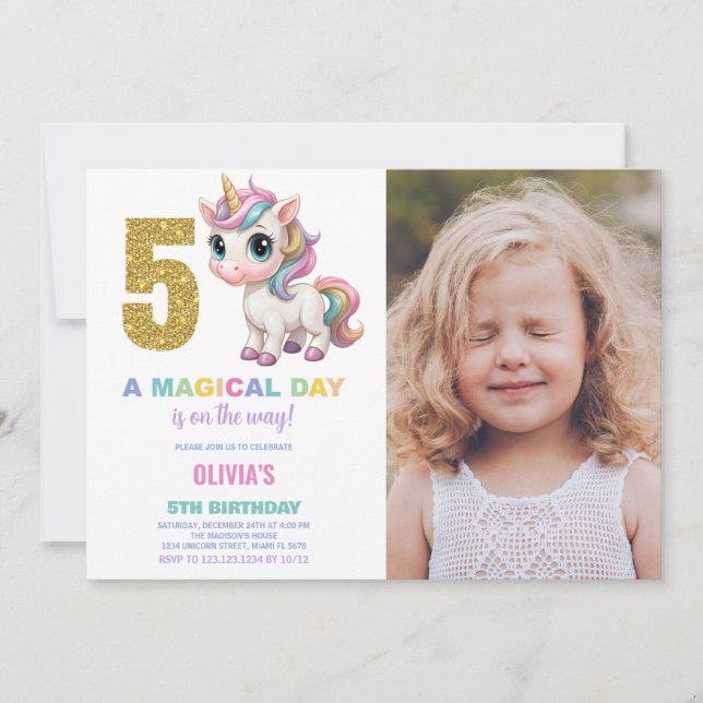 5e anniversaire Unicorn Anniversaire Invitations a (Devant)