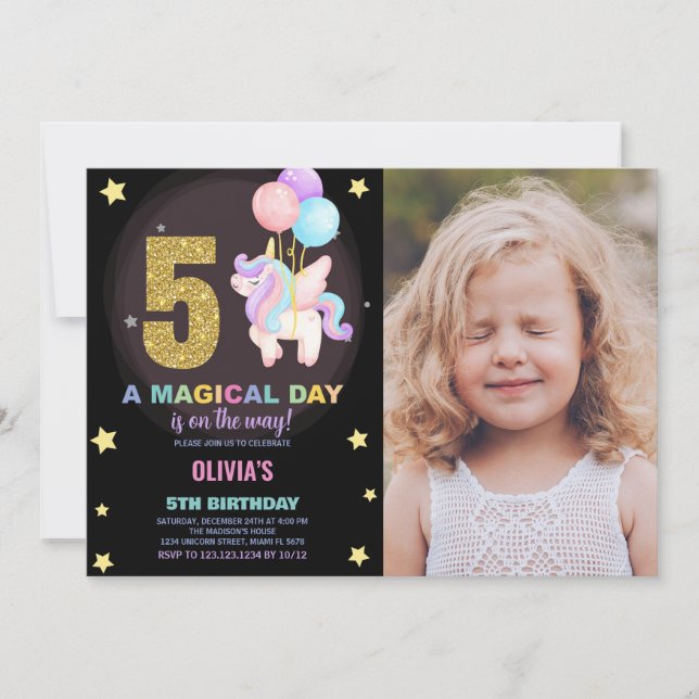 5e anniversaire Unicorn Birthday Invitations photo (Devant)