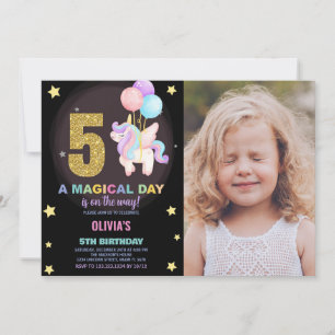 5e anniversaire Unicorn Birthday Invitations photo