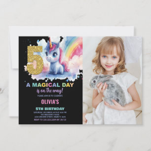 5e anniversaire Unicorn Birthday Invitations photo