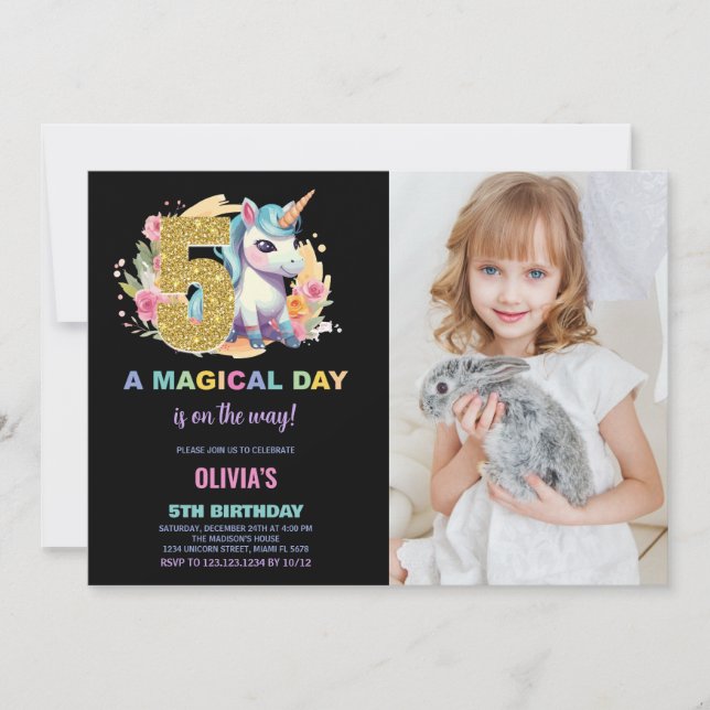 5e anniversaire Unicorn Birthday Invitations photo (Devant)
