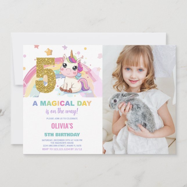 5e anniversaire Unicorn Birthday Invitations photo (Devant)