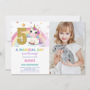 5e anniversaire Unicorn Birthday Invitations photo